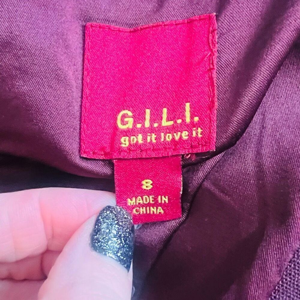 G.I.L.I. Womens Burgundy Black Lace Waist Detail Sheath Dress Size 8 - Picture 6 of 7